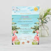 Strand Palm Roze Flamingo's Cocktail 1st Kaart (Staand voorkant)