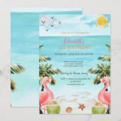 Strand Palm Roze Flamingo's Cocktail 1st Kaart (Voorkant / Achterkant)