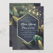 Strand Palm String Lights Afstuderen Uitnodiging (Voorkant / Achterkant)