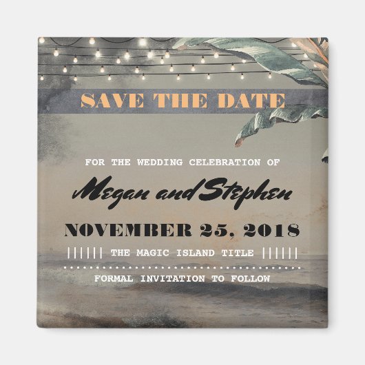 Strand Palm String Lights Save the Date Magneet (Voorkant)