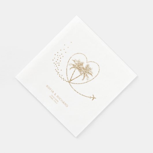 Strand Palm Tree Goud Tropische Bestemming Trouwen Servet (Hoek)