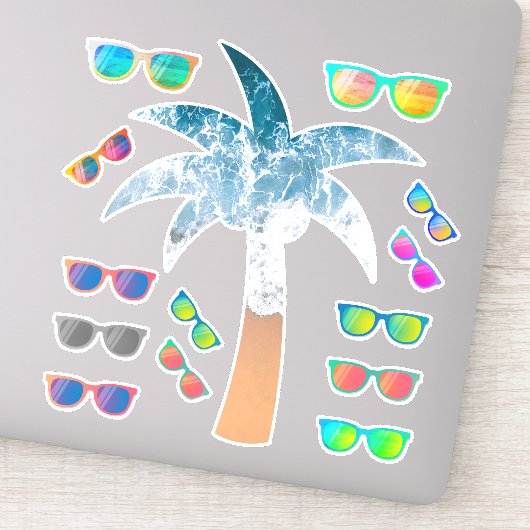 Strand Palm Tree & Mirror Zonnebril Sticker Pack (Detail)