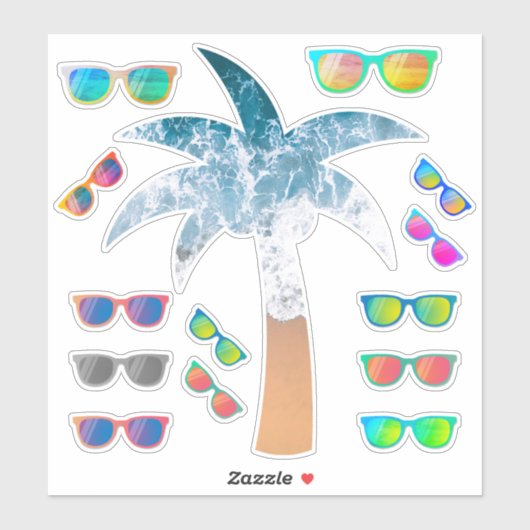 Strand Palm Tree & Mirror Zonnebril Sticker Pack (Vel)