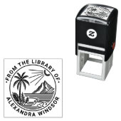Strand Palm Tree Mountain Sun Library Boeknaam Zelfinktende Stempel (In situ)