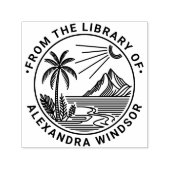 Strand Palm Tree Mountain Sun Library Boeknaam Zelfinktende Stempel (Design)