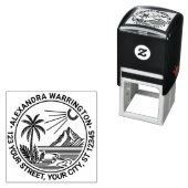 Strand Palm Tree Mountain Sun Naam retouradres Zelfinktende Stempel (In situ)