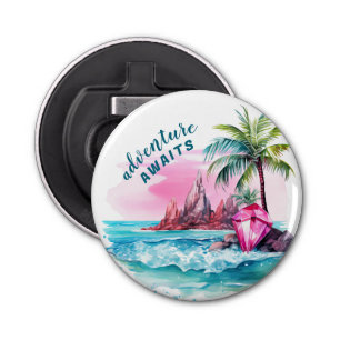 Strand Palm Tree Mountain Uitzicht avontuur wacht Button Flesopener