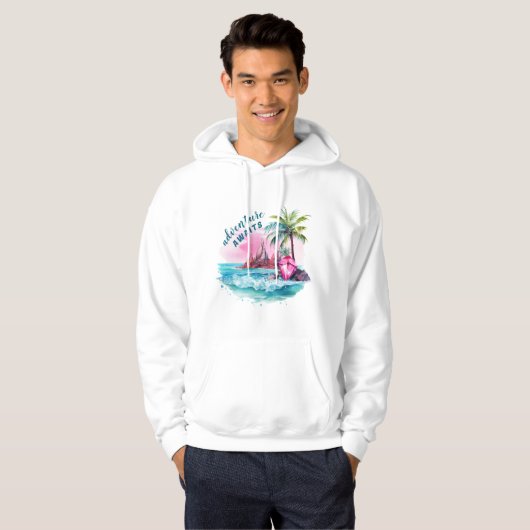 Strand Palm Tree Mountain Uitzicht avontuur wacht Hoodie (Voorkant volledig)