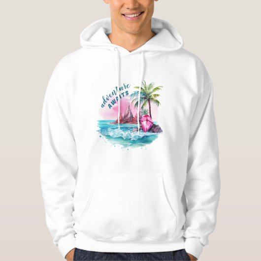 Strand Palm Tree Mountain Uitzicht avontuur wacht Hoodie (Voorkant)