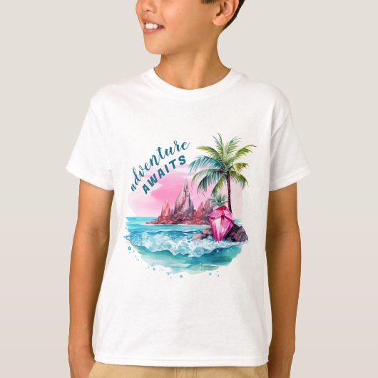 Strand Palm Tree Mountain Uitzicht avontuur wacht T-shirt (Voorkant)