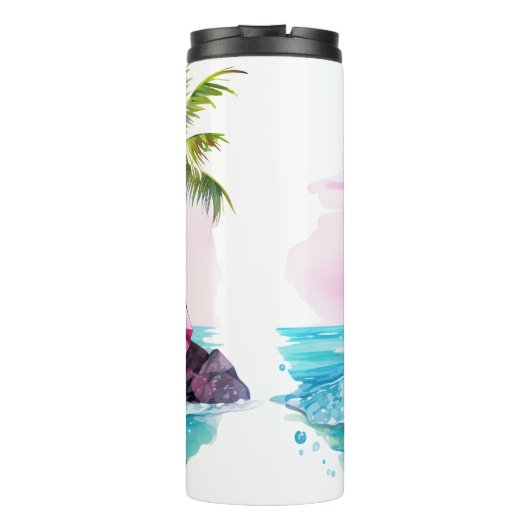 Strand Palm Tree Mountain Uitzicht avontuur wacht Thermosbeker (Achterkant)