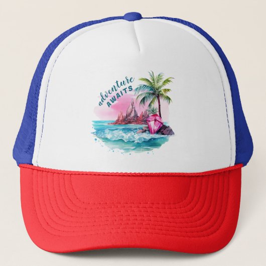 Strand Palm Tree Mountain Uitzicht avontuur wacht Trucker Pet (Voorkant)