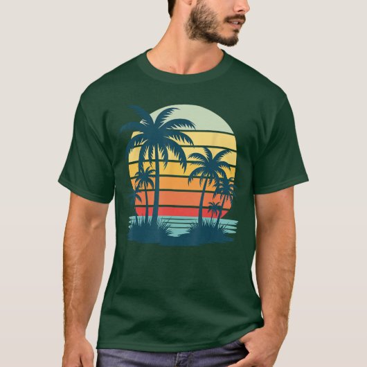 Strand Palm Tree Sunset Graphic Tropische Zomer Va T-shirt (Voorkant)