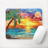 Strand Palm Tree Sunset Tropisch Kleurrijk Muismat (Met muis)