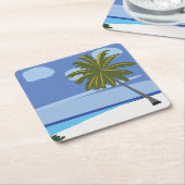 Strand Palm Tree Vakantie Beach House Kartonnen Onderzetters (Schuin)