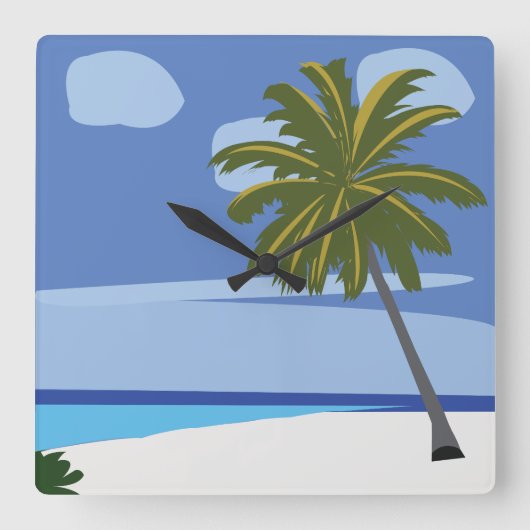 Strand Palm Tree Vakantie Beach House Vierkante Klok (Voorkant)