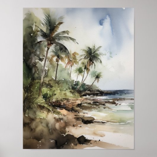 Strand Palm Trees Art Print Reisposter (Voorkant)