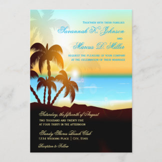 Strand Palm Trees Bestemming Huwelijksuitnodiginge Kaart