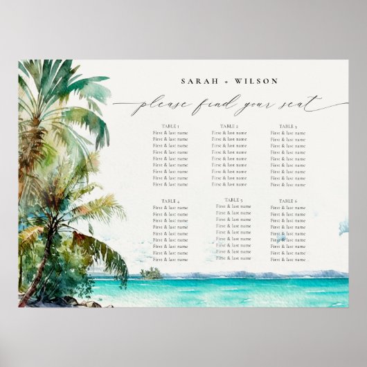 Strand Palm Trees Bruiloft Welkom Zitkaart Poster (Voorkant)