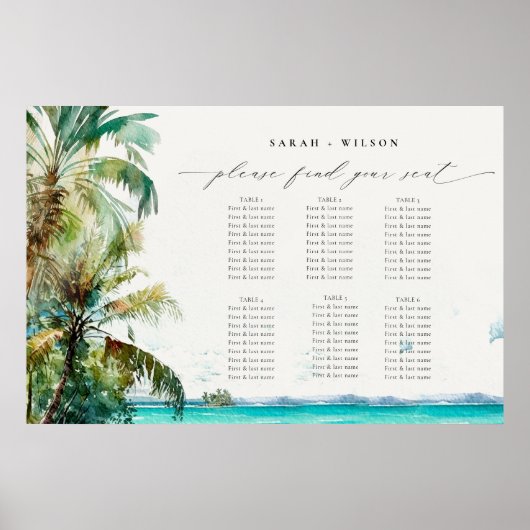 Strand Palm Trees Bruiloft Welkom Zitkaart Poster (Voorkant)