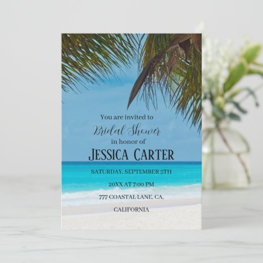 Strand Palm Trees Oceaan Tropisch Vrijgezellenfees Kaart (Staand voorkant)