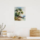 Strand Palm Trees Waterverf Art Print Poster (Keuken)