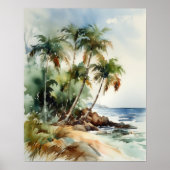 Strand Palm Trees Waterverf Art Print Poster (Voorkant)