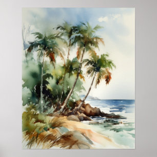 Strand Palm Trees Waterverf Art Print Poster