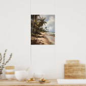 Strand Palm Trees Waterverf Art Print Poster (Keuken)