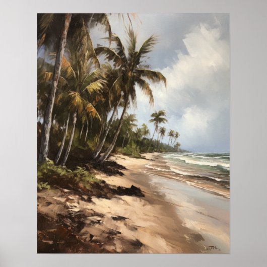 Strand Palm Trees Waterverf Art Print Poster (Voorkant)