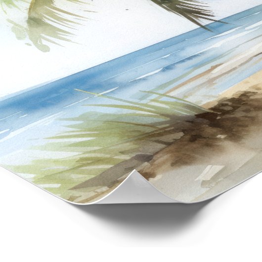 Strand Palm Trees Waterverf Art Print Poster (Hoek)