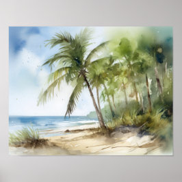 Strand Palm Trees Waterverf Art Print Poster
