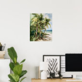 Strand Palm Trees Waterverf Art Print Poster (Thuiskantoor)