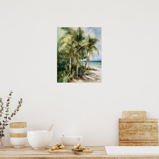 Strand Palm Trees Waterverf Art Print Poster (Keuken)