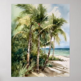 Strand Palm Trees Waterverf Art Print Poster