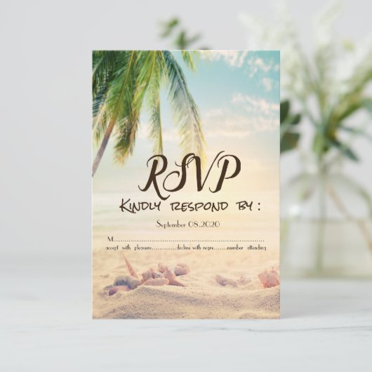 Strand,Palm, Zeester,Schelp RSVP Uitnodiging (Staand voorkant)