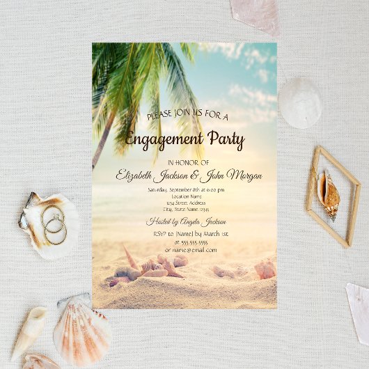 Strand, Palm, Zeester, Schelp Verlovingsring Kaart