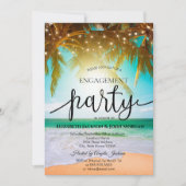 Strand,Palm,Zon,Slingerlichten Script Verloving Kaart (Voorkant)