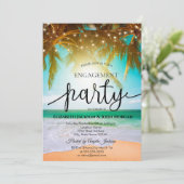 Strand,Palm,Zon,Slingerlichten Script Verloving Kaart (Staand voorkant)