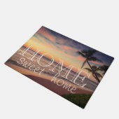 Strand, Palm, Zonsondergang, Thuis Is Het Best Deurmat (Schuin)