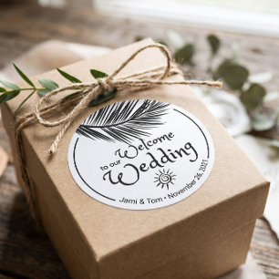 Strand Palmblad Zwart-Wit Trouw Welkom Ronde Sticker