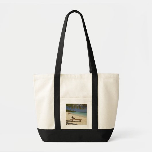 Strand, palmbomen en ligstoel tote bag (Voorkant)