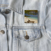 Strand, palmbomen en ligstoel vierkante button 5,1 cm (In situ)