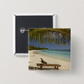 Strand, palmbomen en ligstoel vierkante button 5,1 cm (Voorkant /achterkant)
