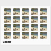 Strand, palmbomen en ligstoel vierkante sticker (Vel)