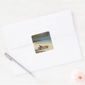 Strand, palmbomen en ligstoel vierkante sticker (Envelop)