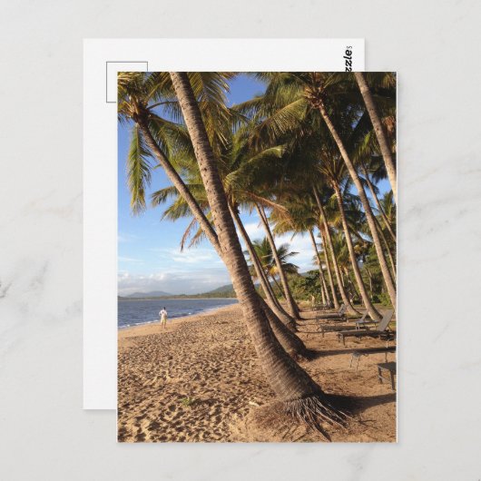 strand, palmbomen op het briefkaart van de Palmbed (Voorkant / Achterkant)