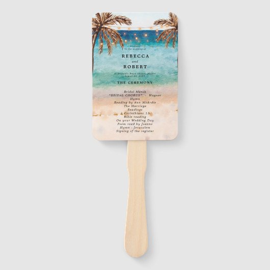 Strand palmbomen tropische bruiloft programma fans handwaaier (Voorkant)