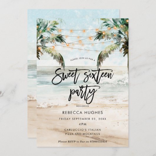 strand palmbomen tropische zoete 16 uitnodiging (Voorkant / Achterkant)