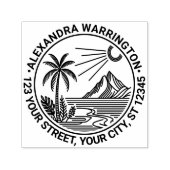 Strand Palmboom Berg Zon Naam Retouradres Zelfinktende Stempel (Design)